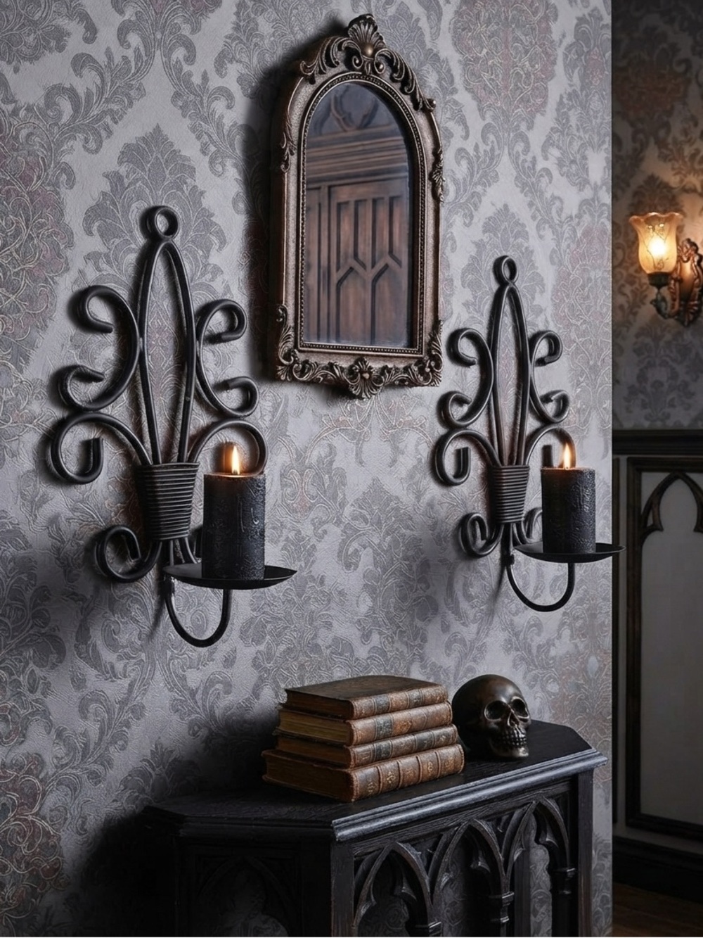 Vintage Set of Two Black Decorative Cast Iron Collapsible Candle Holders